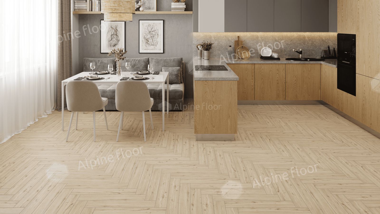 Ламинат Alpine Floor Herringbone LF102-01 Дуб Лион