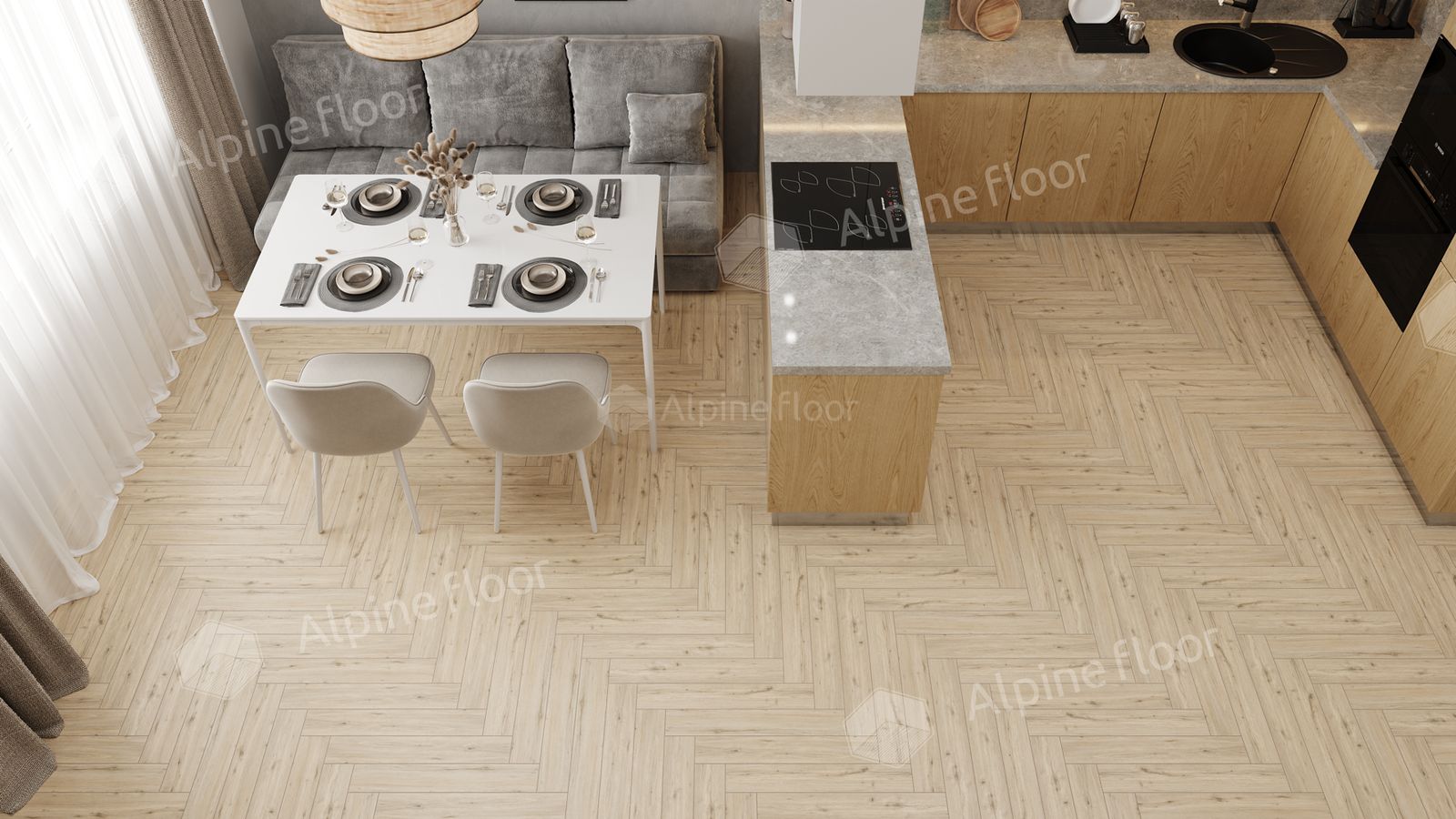 Ламинат Alpine Floor Herringbone 12 Pro Дуб Лион LF106-01
